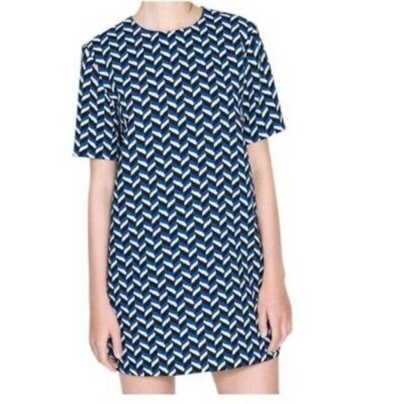 NWT Zara Geometric Pattern Short Sleeve Shift Dress Size Small - Picture 2 of 11